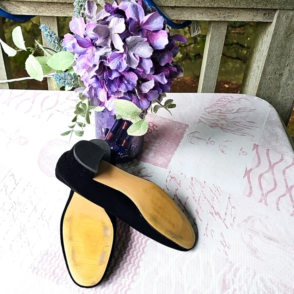 Zara Beetle Embelished Velvet Faux Pearl Ballet Flats in Black